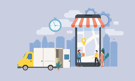 Online delivery service, tracking onlineのイラスト素材