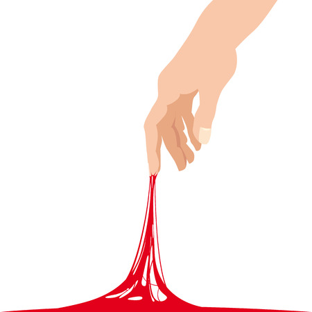 Sticky slime reaching stuck for hand, red banner templateのイラスト素材