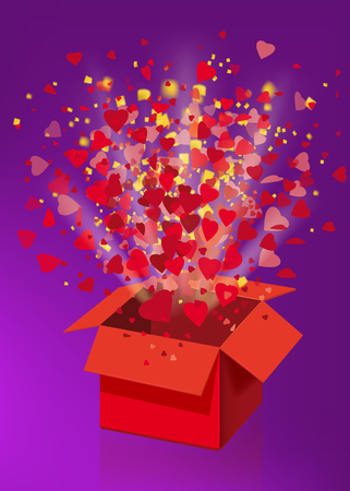 Open explosion red gift box fly hearts and confetti Happy Valentine s dayのイラスト素材