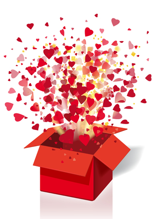 Open explosion red gift box fly hearts and confetti Happy Valentine s dayのイラスト素材