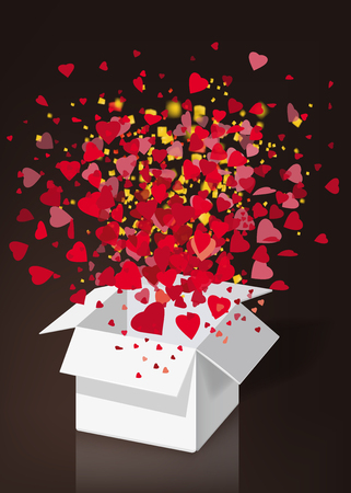 Open explosion white gift box fly hearts and confetti Happy Valentine s dayのイラスト素材