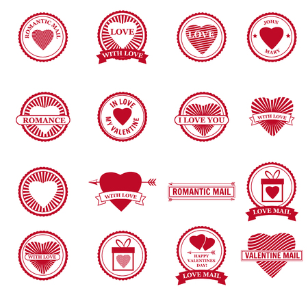 Set Valentine s Day and Wedding Romantic postage stampのイラスト素材