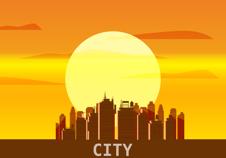 City megapolis sunset, cityscape, evening, skyline silhouettes of skyscrapersのイラスト素材