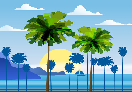Summer sunny tropical backgrounds seascape with palms seasideのイラスト素材