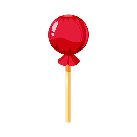 Lollipop colorful sweet. Round candies on stick in bright color packagingのイラスト素材