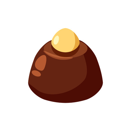 Chocolate covered bonbon candy stuffed nougat, mousse, cream. Vector illustration candy catoon icon isolated on white backgroundのイラスト素材