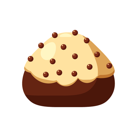 Chocolate covered bonbon candy stuffed nougat, mousse, cream. Vector illustration candy catoon icon isolated on white backgroundのイラスト素材