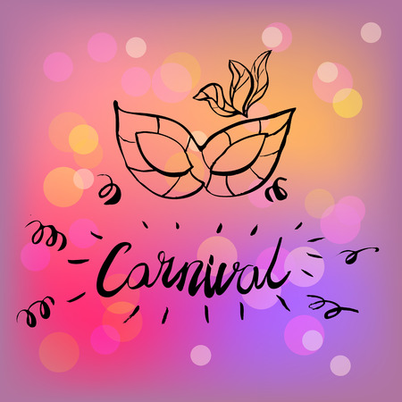 Carnival hand drawn lettering and mask for Brasil carnaval, Mardi Gras, Spain carnival masquerade festival concept for celebration template poster, banner,  icon, printing. Vector isolatedのイラスト素材