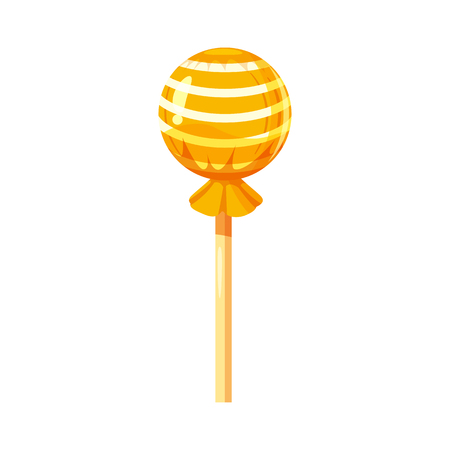 Lollipop colorful sweet. Round candies on stick in bright color packagingのイラスト素材