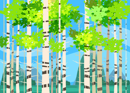 Beautiful Spring forest trees, green foliage, landscapeのイラスト素材