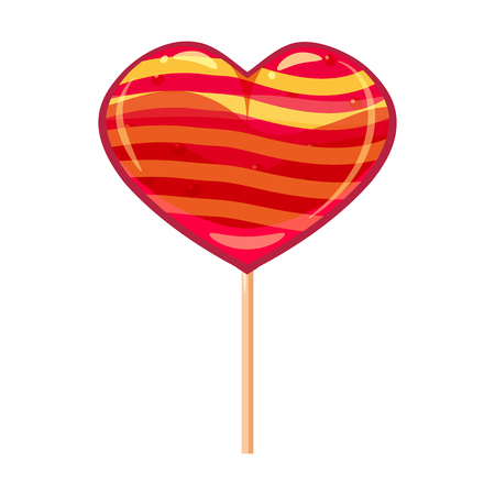 Heart shaped lollipop dessert icon on stick. Sweet food icon. Detailed lollipop icon can be used for art design Valentine s Day. Vector banner, poster, flyer, isolatedのイラスト素材