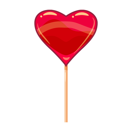 Heart shaped lollipop dessert icon on stick. Sweet food icon. Detailed lollipop icon can be used for art design Valentine s Day. Vector banner, poster, flyer, isolatedのイラスト素材