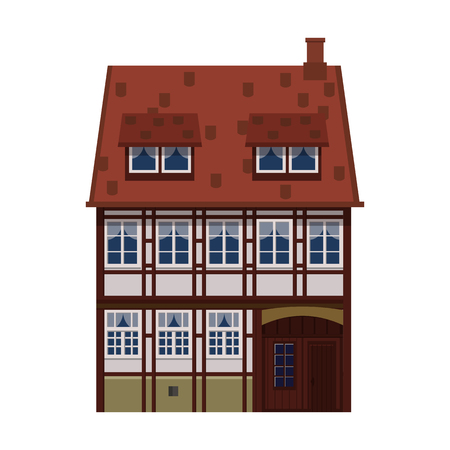 Old house, home, building, facade, Europe, medieval tradition. European architectural style. Vector illustration isolated on white backgroundのイラスト素材
