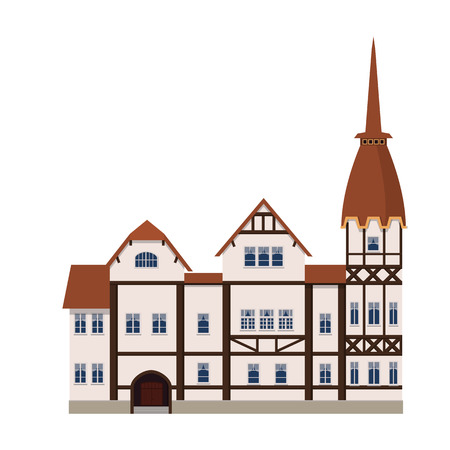 Old house, home, building, facade, Europe, medieval tradition. European architectural style. Vector illustration isolated on white backgroundのイラスト素材
