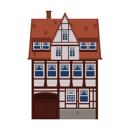 Old house, home, building, facade, Europe, medieval tradition. European architectural style. Vector illustration isolated on white backgroundのイラスト素材