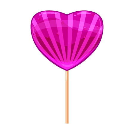 Heart shaped lollipop dessert icon on stick. Sweet food icon. Detailed lollipop icon can be used for art design Valentine s Day. Vector banner, poster, flyer, isolatedのイラスト素材