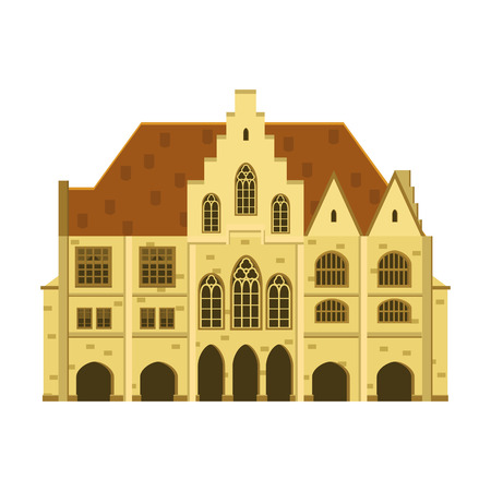 Old house, home, building, facade, Europe, medieval tradition. European architectural style. Vector illustration isolated on white backgroundのイラスト素材
