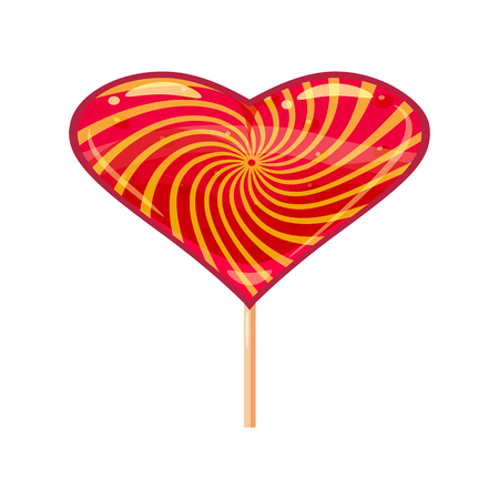 Heart shaped lollipop dessert icon on stick. Sweet food icon. Detailed lollipop icon can be used for art design Valentine s Day. Vector banner, poster, flyer, isolatedのイラスト素材