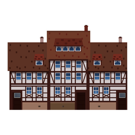 Old house, home, building, facade, Europe, medieval tradition. European architectural style. Vector illustration isolated on white backgroundのイラスト素材