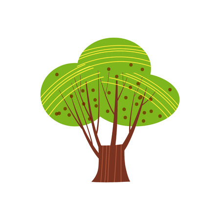 Tree forest green color stylized cute style. Vector, illustration, isolated, iconのイラスト素材