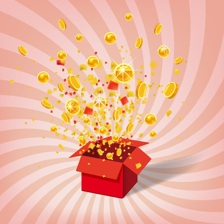 Box Exploision, Blast. Open Red Gift Box and Confettiのイラスト素材