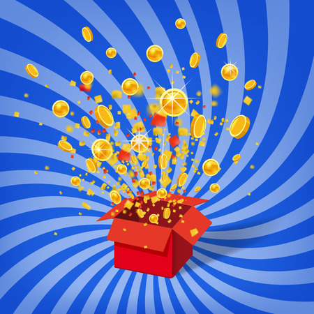 Box Exploision, Blast. Open Red Gift Box and Confettiのイラスト素材