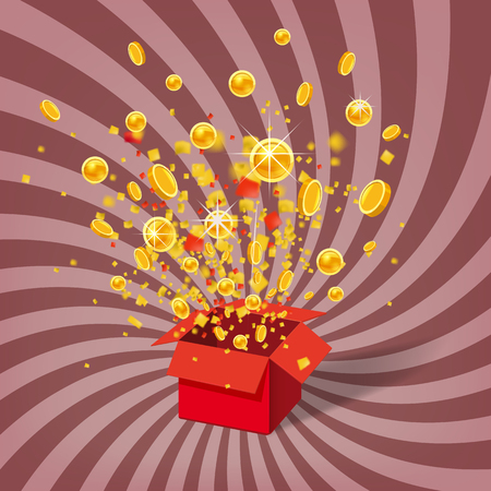 Box Exploision, Blast. Open Red Gift Box and Confettiのイラスト素材