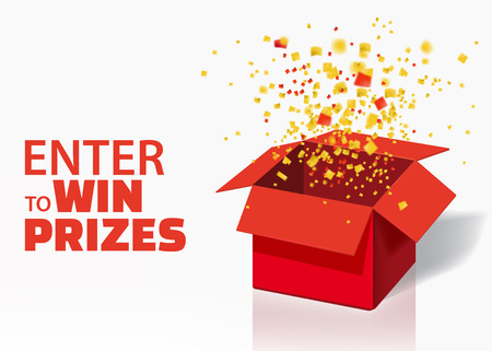 Box Exploision, Blast. Open Red Gift Box and Confetti. Enter to Win Prizesのイラスト素材