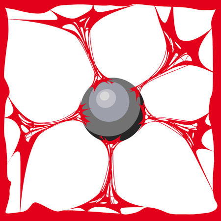 Red slime background. Realistic cartoon texture Slime. Glue Jelly The substance is sticky, tension, elasticity. Goo sticks to the object in the form of a circle. Vector, illustration, banner, template, isolatedのイラスト素材