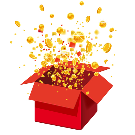 Box Exploision, Blast. Open Red Gift Box and Confettiのイラスト素材