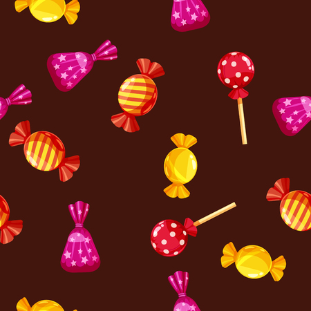 Seamless pattern of colored chocolates in a pack, caramel, chocolateのイラスト素材