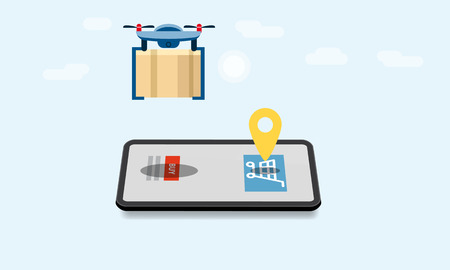 Concept of delivery of the drone flies with the mail, the delivery of parcelsのイラスト素材