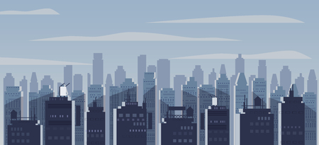 Night city, skyscrapers, silhouettes of houses, panorama horizon moodのイラスト素材