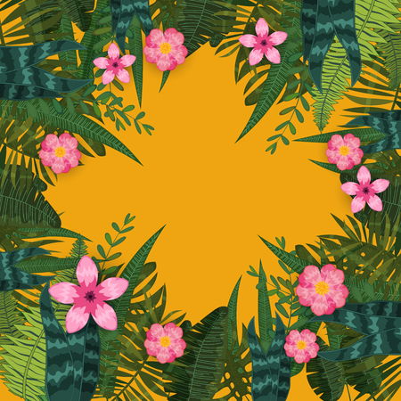 Summer trendy tropical leaves and flowersのイラスト素材