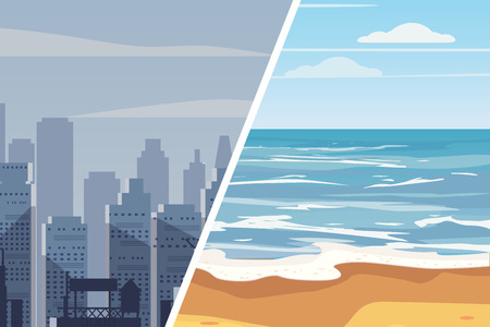 Template for advertising two landscapes to compare the quality of lifeのイラスト素材