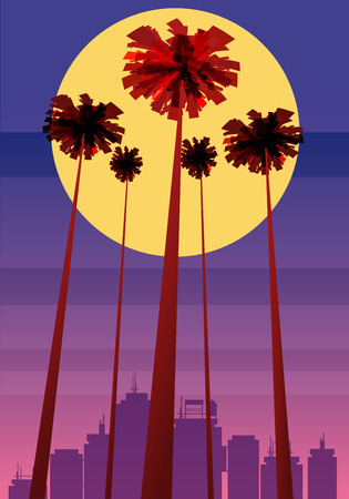 Summer beatiful sunset backgrounds with palms trees cityscape, sky horisonのイラスト素材