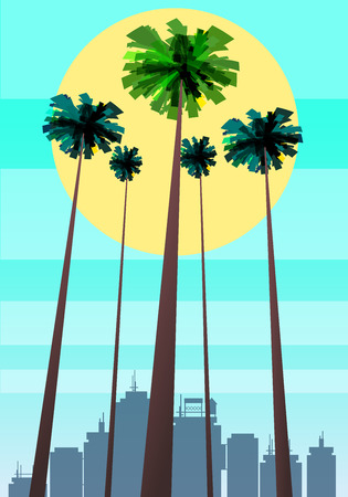 Summer beatiful sunset backgrounds with palms trees cityscape, sky horisonのイラスト素材