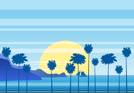 Summer sunny tropical backgrounds seascape with palms seasideのイラスト素材