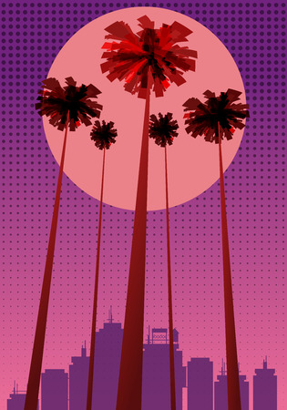 Summer beatiful sunset backgrounds with palms trees cityscape, sky horisonのイラスト素材