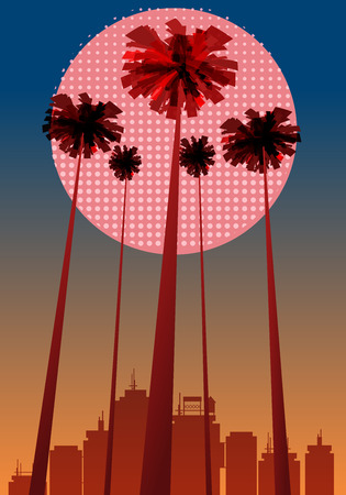 Summer beatiful sunset backgrounds with palms trees cityscape, sky horisonのイラスト素材