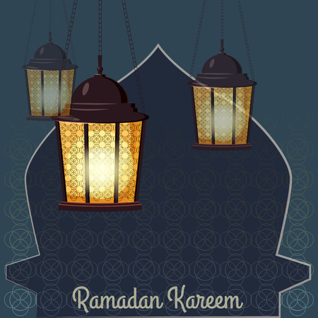 Ramadan Kareem holiday islam, illustrations with arabic lanterns.のイラスト素材