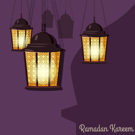 Ramadan Kareem holiday islam, illustrations with arabic lanterns.のイラスト素材