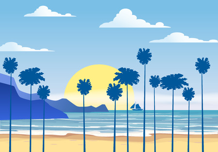 Summer sunny tropical backgrounds seascape with palms seasideのイラスト素材