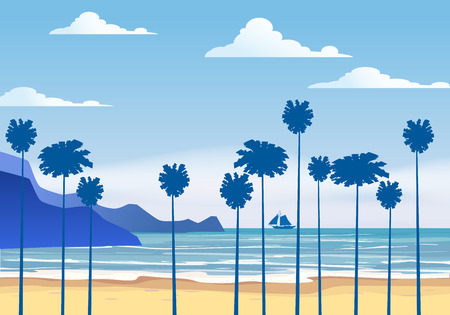 Summer sunny tropical backgrounds seascape with palms seasideのイラスト素材