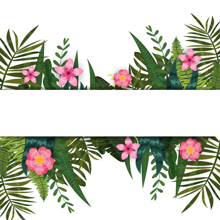 Summer trendy tropical leaves and flowersのイラスト素材
