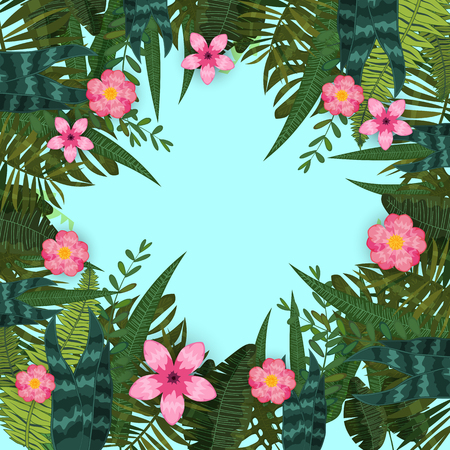 Summer trendy tropical leaves and flowersのイラスト素材