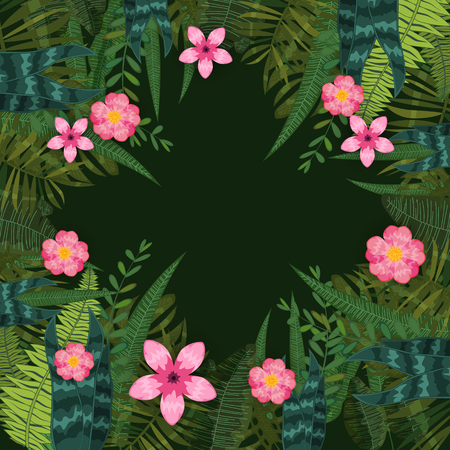 Summer trendy tropical leaves and flowersのイラスト素材