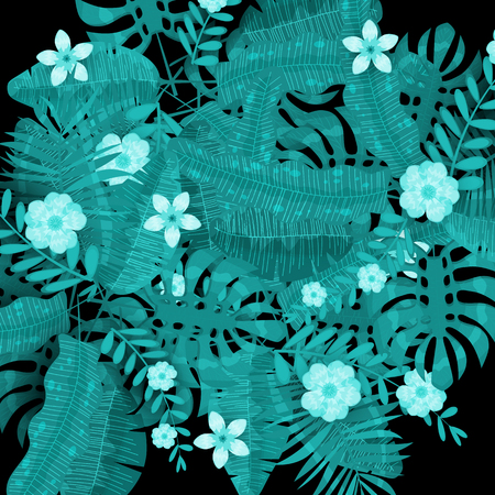 Summer exotic plants and hibiscus flowers tropical background templateのイラスト素材