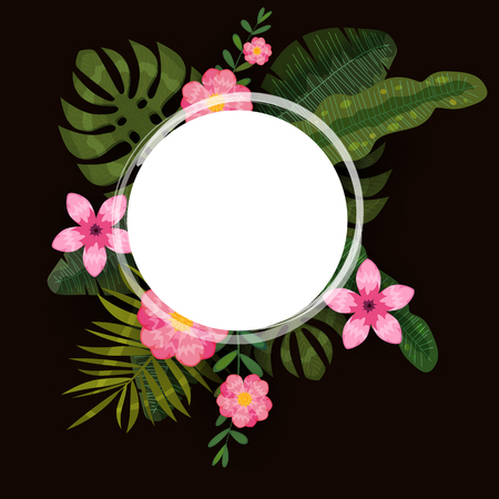 Summer trendy template exotic plants and hibiscus flowers tropical backgroundのイラスト素材