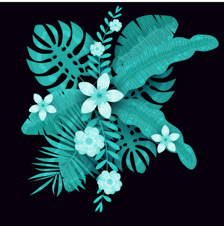 Summer trendy template exotic plants and hibiscus flowers tropical backgroundのイラスト素材